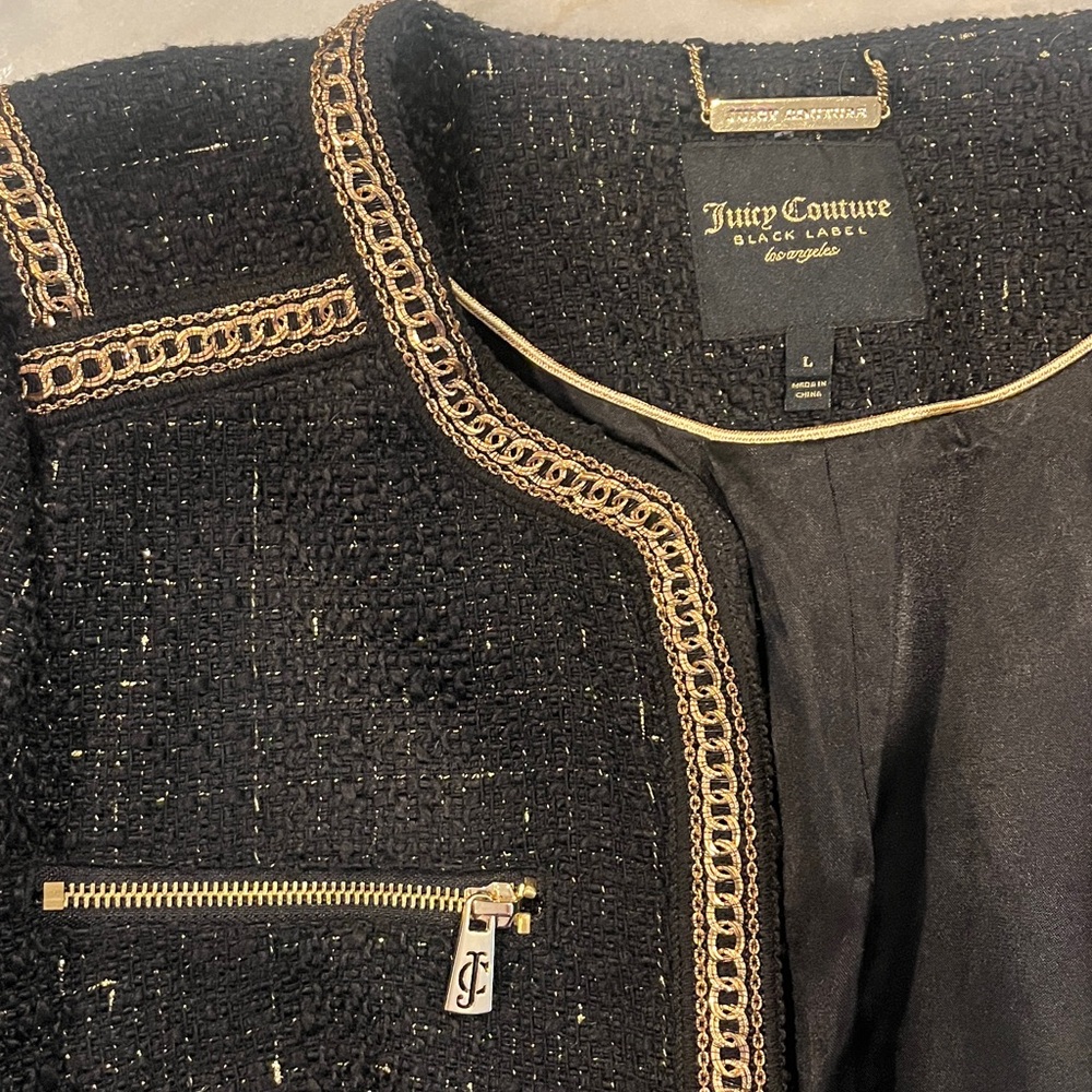 Juicy Couture Black Label Black/Gold & Metallic Tweed ‘Chanel’ Crop Jacket, L - Picture 12 of 13